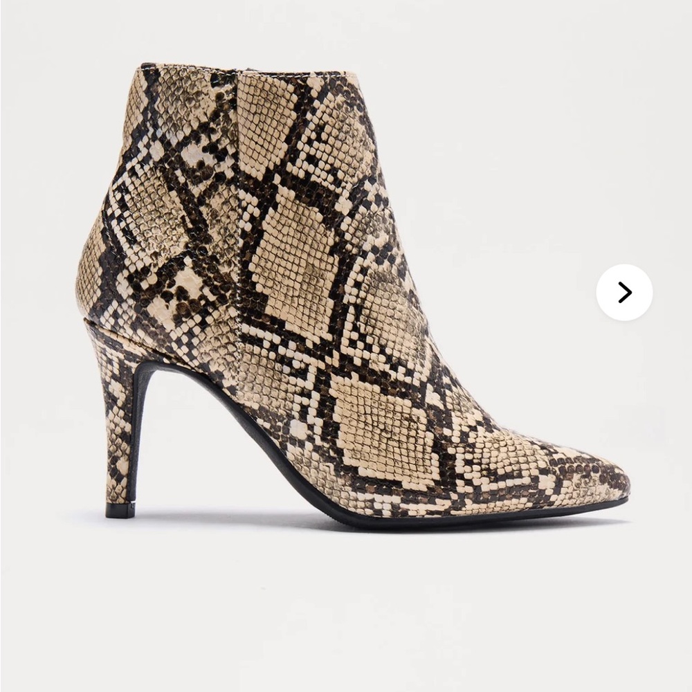 Fashion Nova Tan Snakeskin Heeled Boots